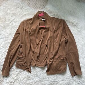 Brown Draped Open Front Jacket
